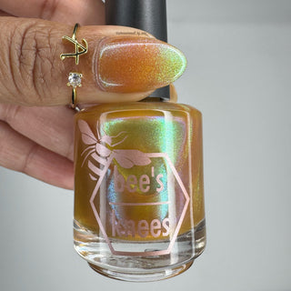 Image provided for Bee's Knees by a paid swatcher featuring the nail polish " Crown of Coral and Pearls "