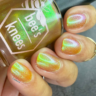 Image provided for Bee's Knees by a paid swatcher featuring the nail polish " Crown of Coral and Pearls "