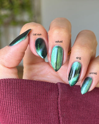 Image provided for Bee's Knees by a paid swatcher featuring the nail polish " Midnight Yoga and Seaweed "