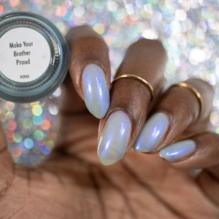 Image provided for Bee's Knees by a paid swatcher featuring the nail polish " Make Your Brother Proud "