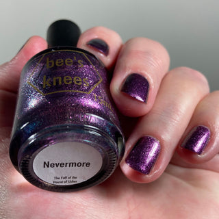 Image provided for Bee's Knees by a paid swatcher featuring the nail polish " Nevermore "